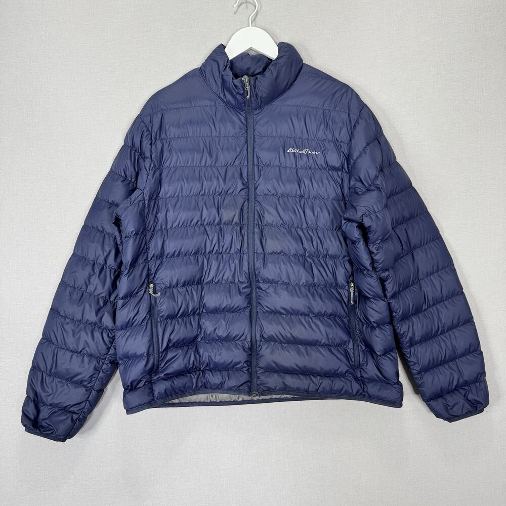 Eddie Bauer Down Puffer‎ Jacket Mens XL Blue Packable Lightweight Coat Outdoor